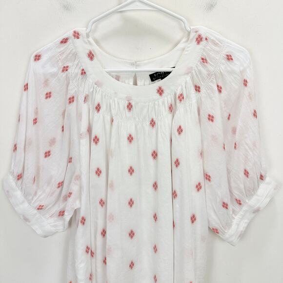J.Crew Smock Neck Puff Sleeve Top Dot Flowy Cottagecore Cotton White Medium - Picture 6 of 11